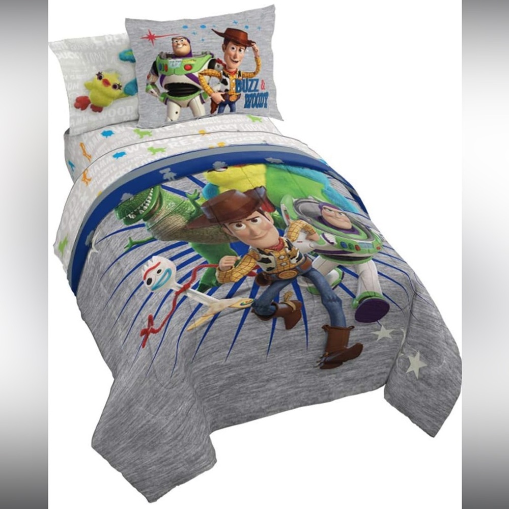 Toy Story 4 Twin Comforter Sheet Set & Decorative Pillow Woody Forky Ducky Bunny